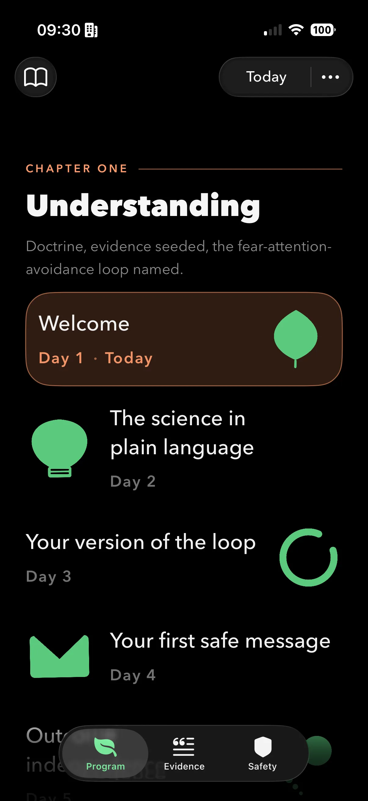 Relief app screenshot: program home