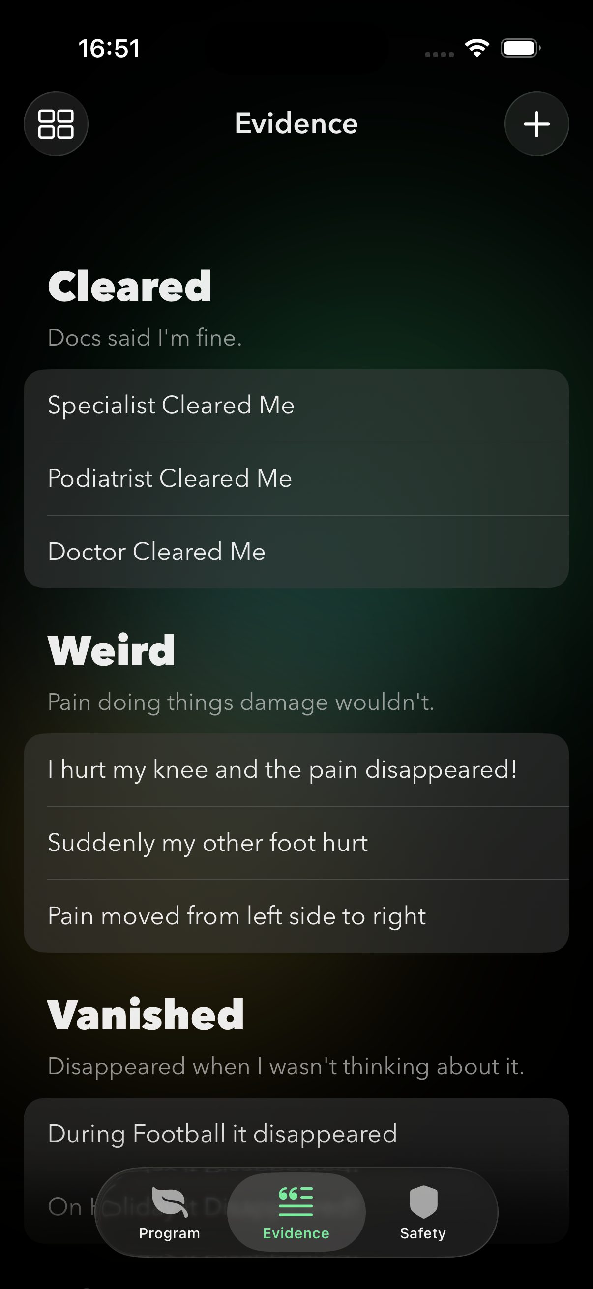 Relief app screenshot: evidence collection